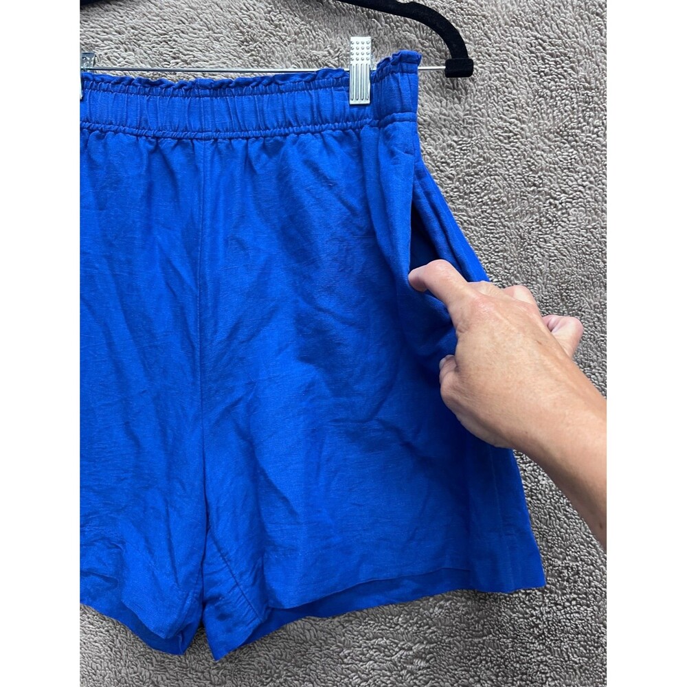 H & M Womens Shorts S Blue Linen Viscose Blend Pull On Elastic Waist - Picture 3 of 7